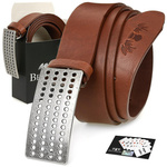 Beltimore leather men's cognac wide premium belt W12 : Colors - brown, beige, Strap size - r.120-135 cm