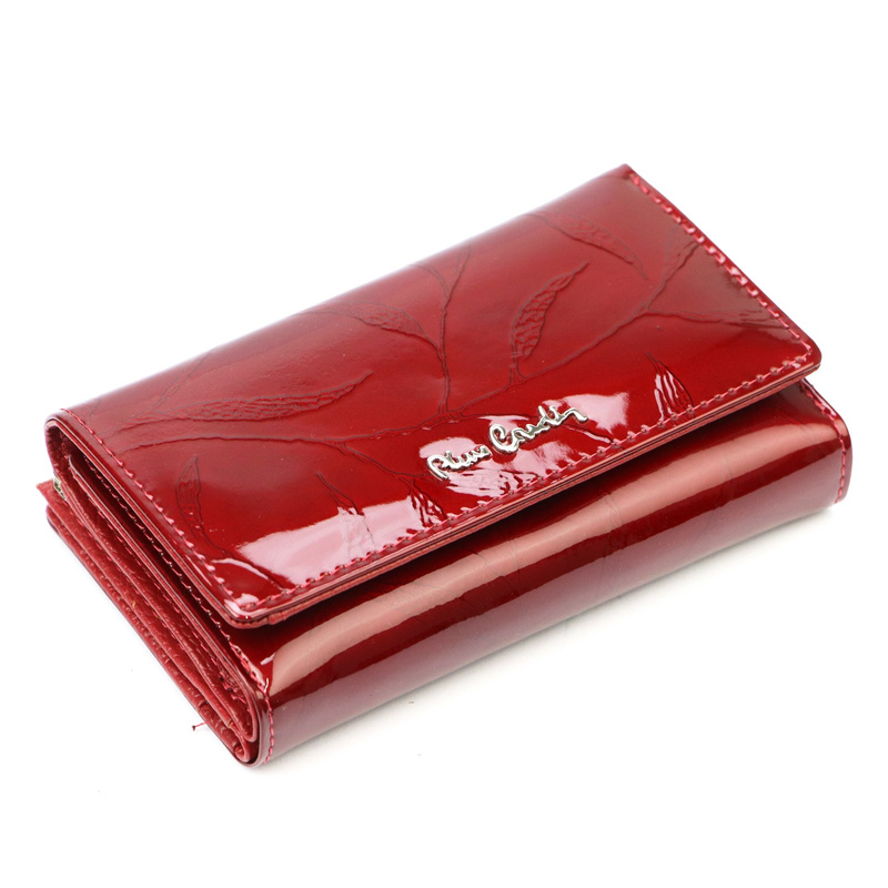 Patent leather large women's wallet with leaves