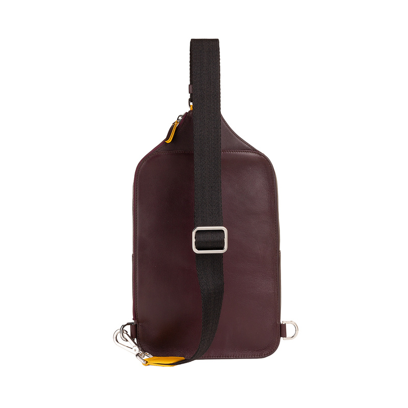 Mens sling bag Colorful Seoul by DUDU made in genuine leather with tablet holder, zipper closure and adjustable shoulder strap. Casual, lightweight and compact design.