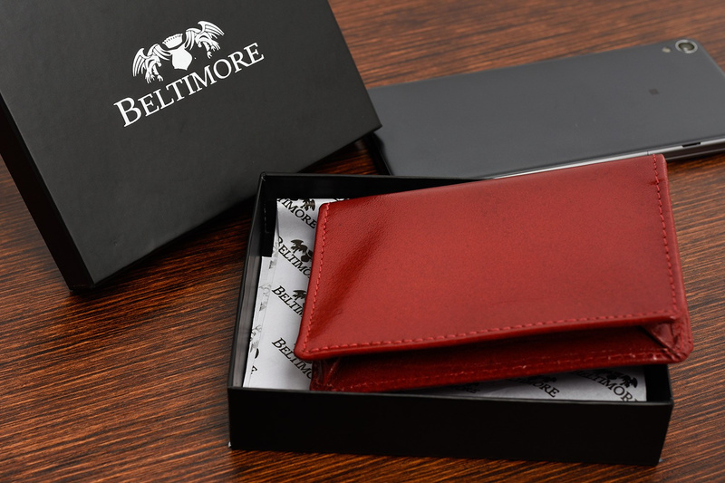 Business card case red leather slim wallet Beltimore G94