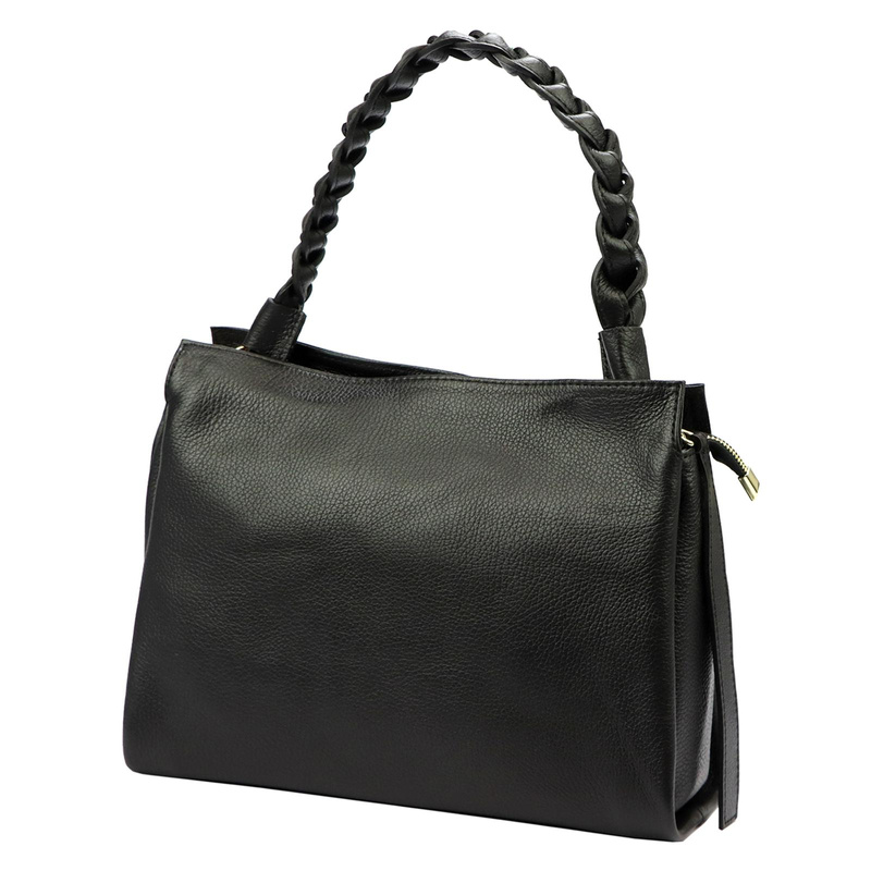 Leather women's handbag with decorative handle LUKA