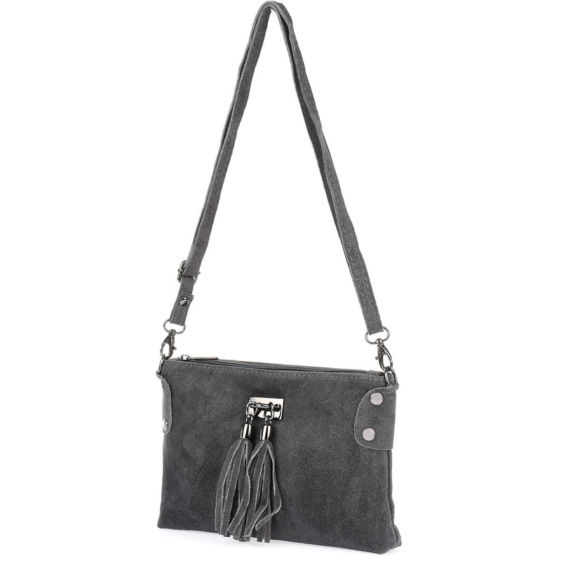 Women's small formal handbag suede grey soft adjustable strap X52