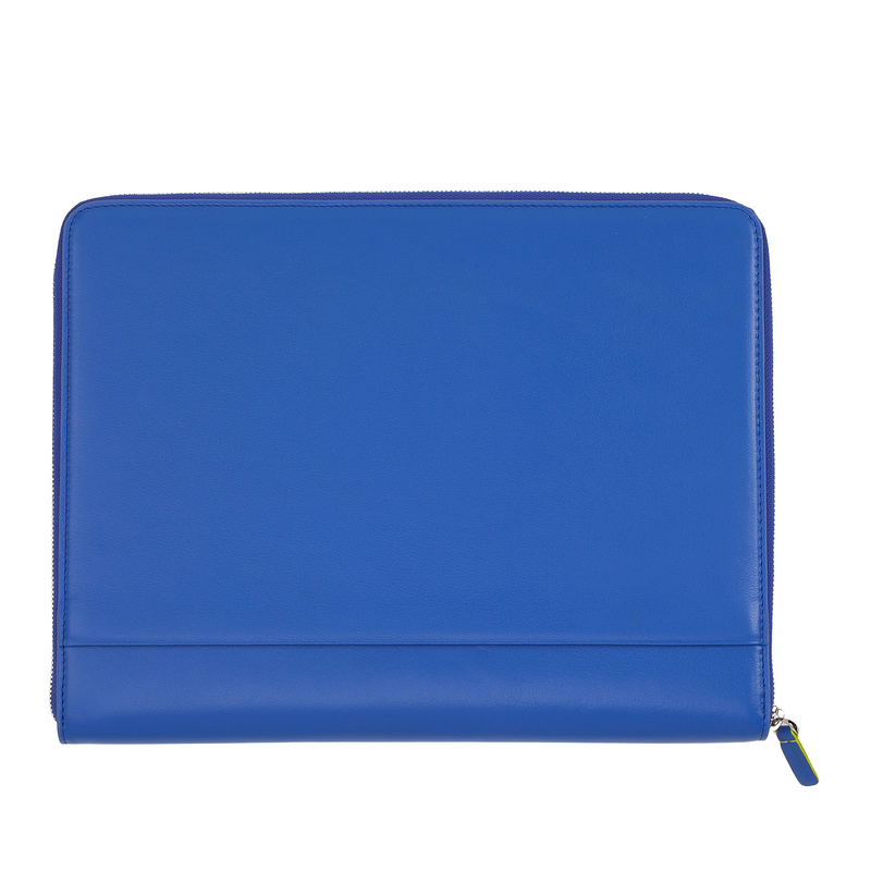 A4 zipped document holder Colorful by DUDU made in soft leather with metal zip around and iPad tablet pocket. Refined and elegant bag, suitable for travel work.