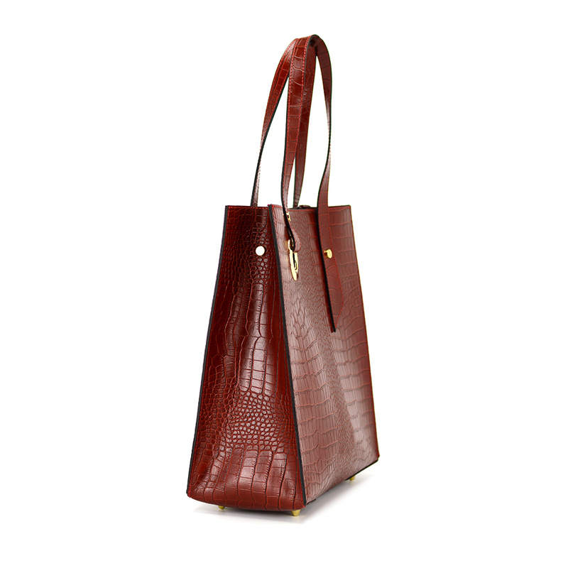 Women's large crocodile leather shoulder shopper bag