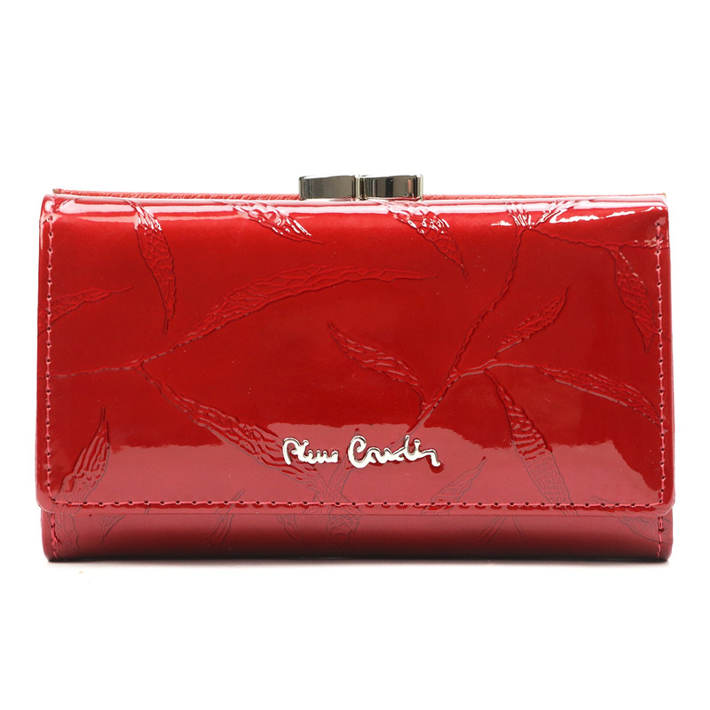 Patent leather large women's wallet with leaves