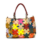 Women's leather shoulder bag colorful mosaic