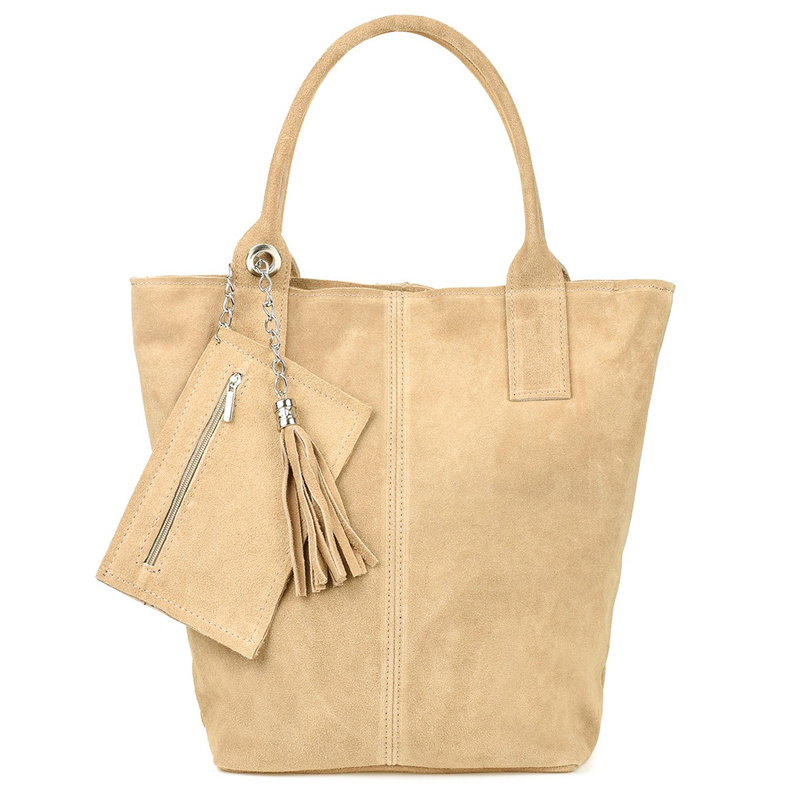 Italian Leather Suede A4 Shopper Handbag Beige T49