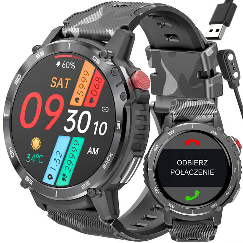 SMARTWATCH MĘSKI Rubicon RNCF07 - WYKONYWANIE POŁĄCZEŃ - BLUETOOTH CALL - ODTWARZACZ MP3 4GB (sr052b)