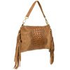 Beige women's Italian leather tassel horizontal handbag Z24