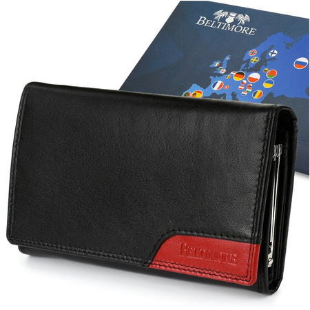 Women's leather wallet large horizontal with earworm RFiD black BELTIMORE 038