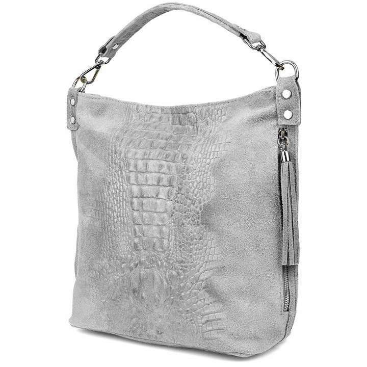 Light grey suede leather shopper bag W10