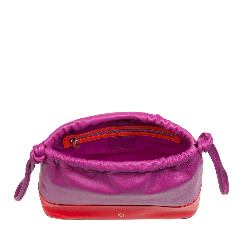 Women’s clutch bag Colorful Praga by DUDU in soft leather with drawstring and magnetic button closures. Coloured pouch with shoulder strap.