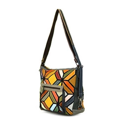 Women's colorful leather messenger bag with mosaic pattern