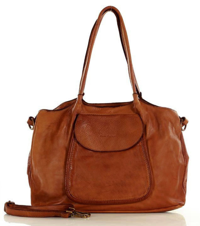 Leather women's shopper with shoulder organizer