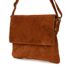 Cognac Italian Women's Suede Handbag Postbag with Flap B67