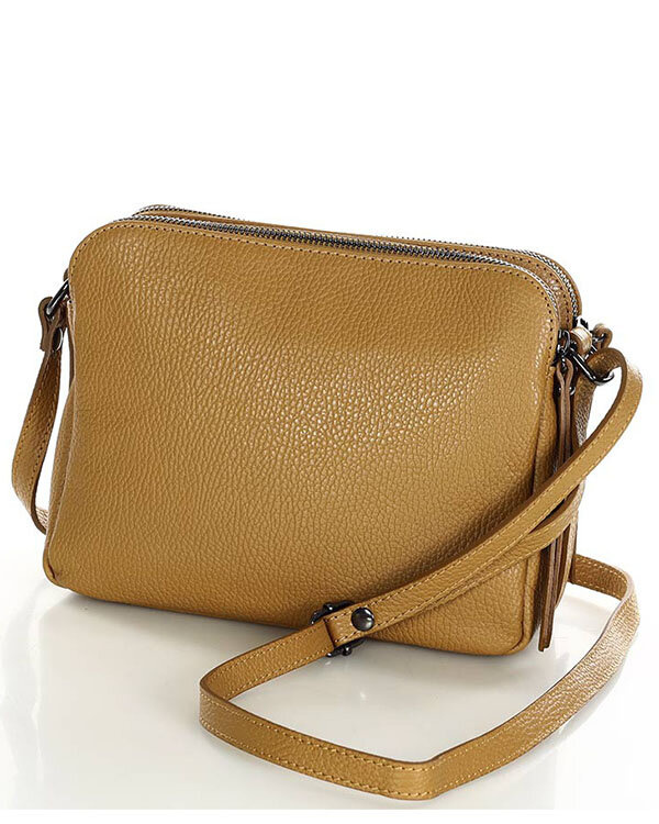 Torebka skórzana crossbody listonoszka dwie komory - MARCO MAZZINI brąz camel