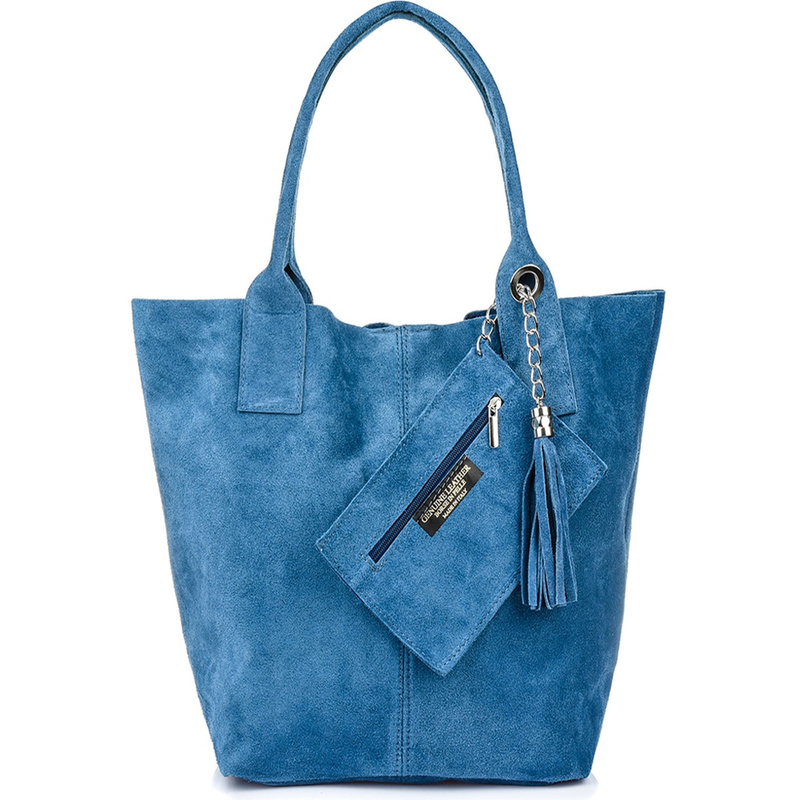 piele de căprioară geantă de mână SUITBAG mare A4 cu buzunar denim L82