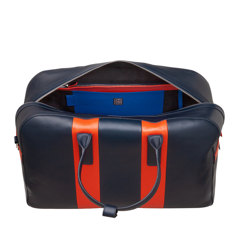 Large duffle bag unisex Colorful Cambridge by DUDU made in genuine leather with double handle and detachable shoulder strap. High quality elegant weekender overnight bag.