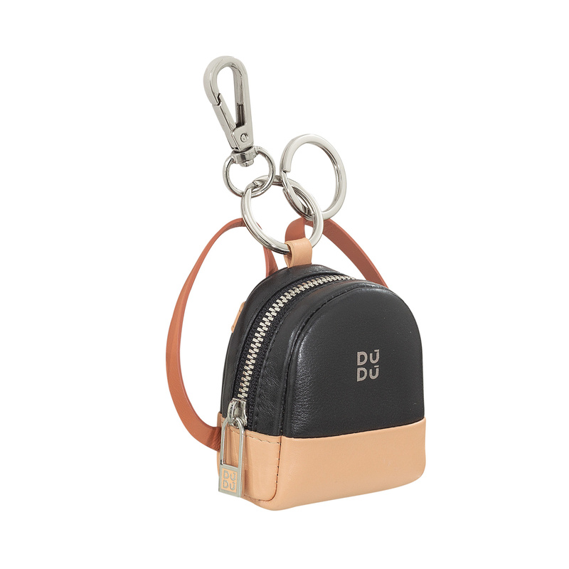 Small coin purse with keyrings for ladies Colorful Tarifa by DUDU in genuine leather, mini backpack design, with carabiner and double ring.