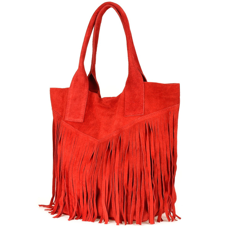 Red Women's Suede Leather Handbag A4 Tassel Large L83