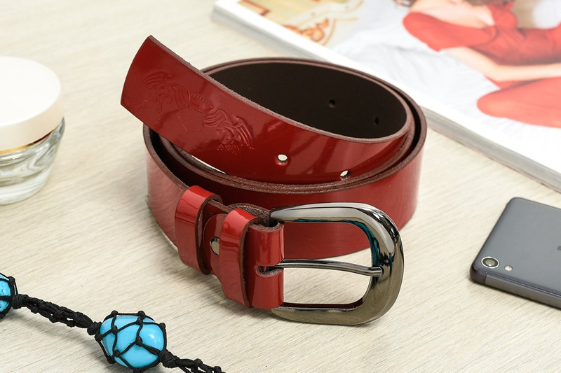 Beltimore women's leather trouser belt 4 cm red A71 : Colors - red, Strap size - r.105-120 cm