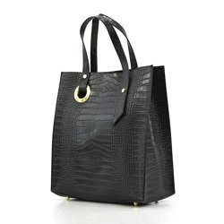 Women's large crocodile leather shoulder shopper bag