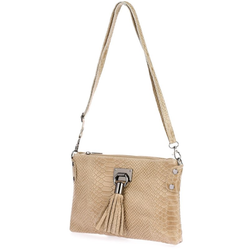 Damen kleine formelle Lederhandtasche beige croko soft postbag X53