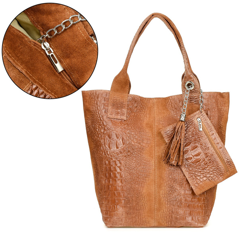 Bag Leather Bag A4 crocodile with Sachet camel L94