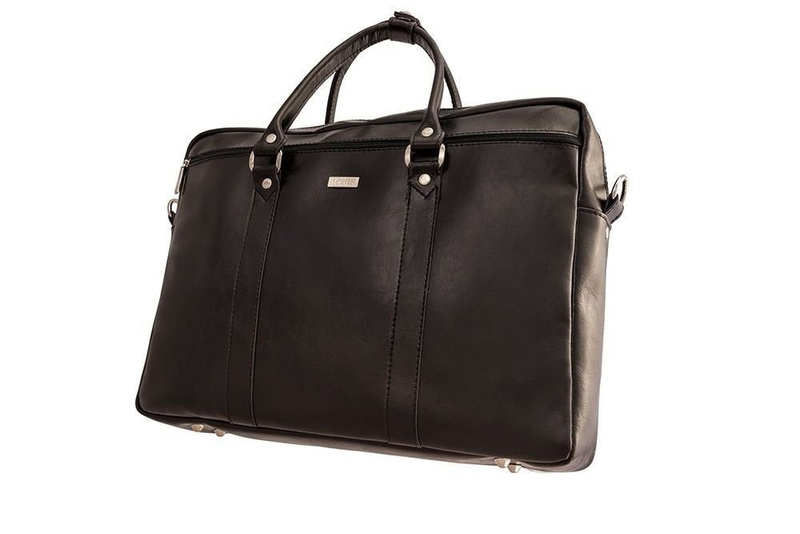 Black leather shoulder laptop bag KILBRIDGE