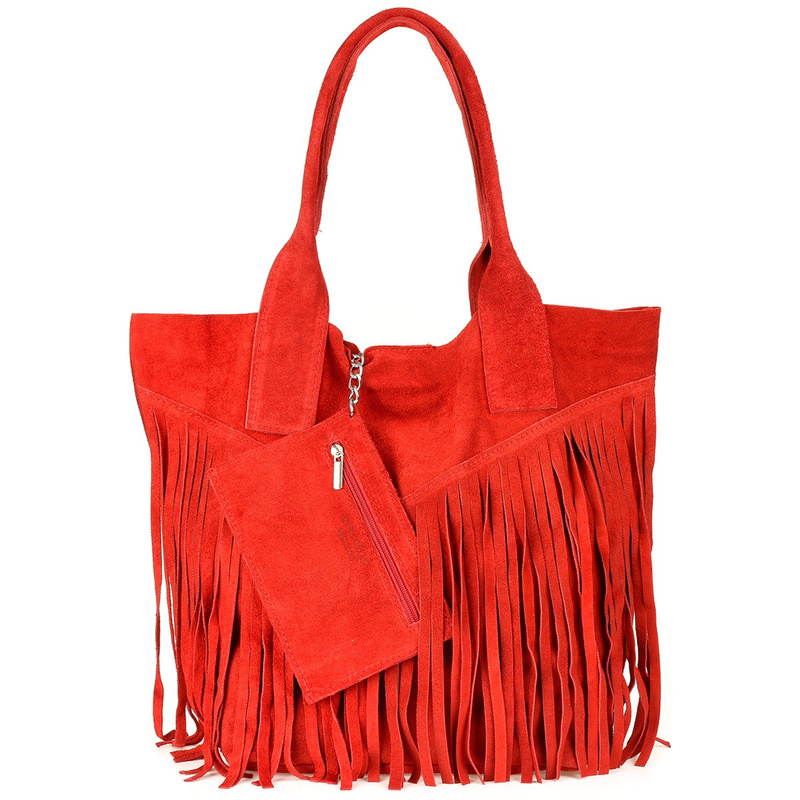 Red Women's Suede Leather Handbag A4 Tassel Large L83