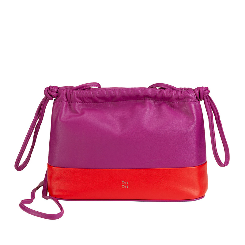 Women’s clutch bag Colorful Praga by DUDU in soft leather with drawstring and magnetic button closures. Coloured pouch with shoulder strap.