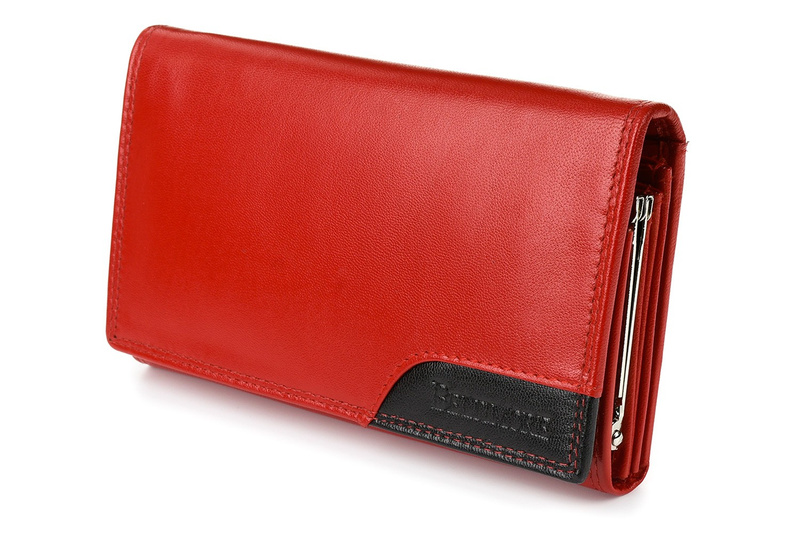 Women's leather wallet large horizontal with earworm RFiD red BELTIMORE 038