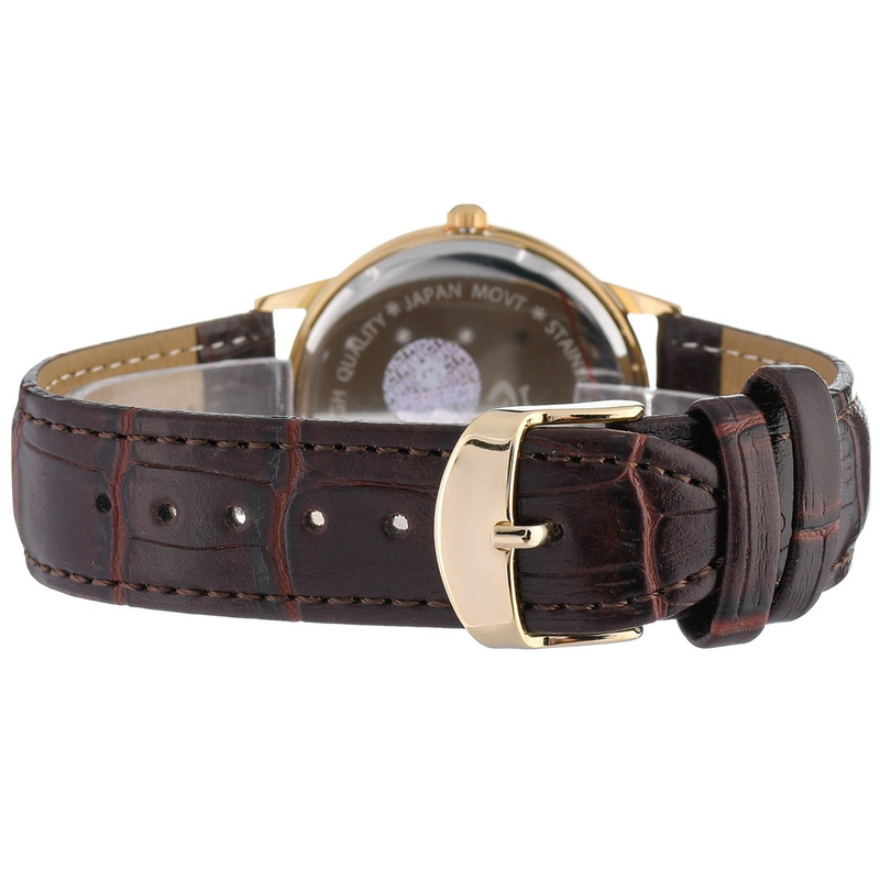 Men's watch quartz brown and gold classic leather strap C411