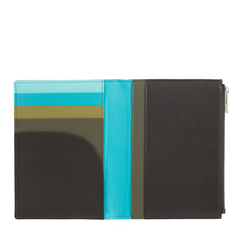 Travel document RFID wallet Colorful Barbados by DUDU in genuine leather with side zip pocket. It is suitable as passport holder and A6 block notes wallet.