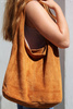 Plum suede women's leather shoulder bag with pouch N88