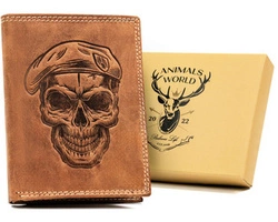 Herren Echtleder Geldbörse Wild ANIMALS N4-CHM SKULL