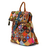 A unique leather backpack with a colorful mosaic pattern