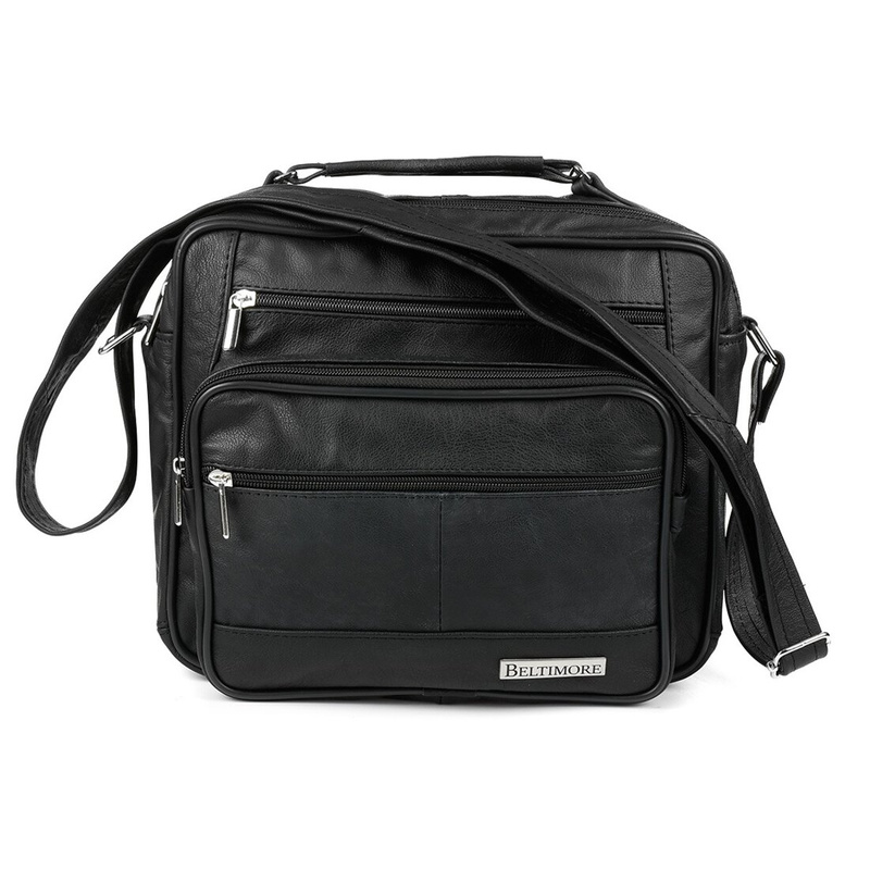 Black capacious leather men's bag for work Beltimore F72