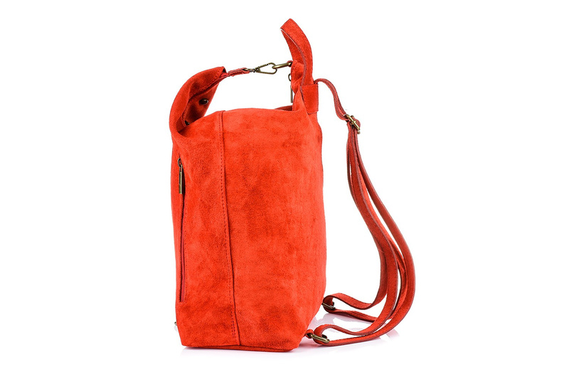 Red Italian Stylish Women's Leather Suede Backpack A4 W14.