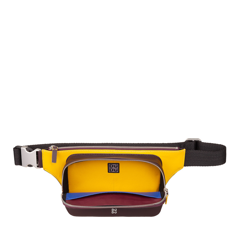 Men’s belt waist bag Colorful Manila by DUDU in soft leather coloured with adjustable belt. Large frontal pocket for mobile smartphone and linear design.