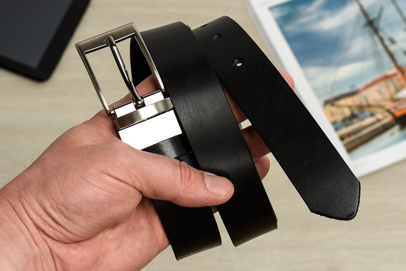 Men's reversible leather belt black and navy blue BELTIMORE A74 : Colors - black, Strap size - r.85-100 cm