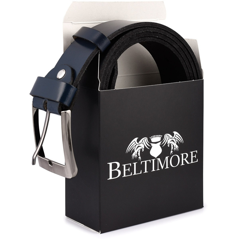 Beltimore leather men's belt navy blue wide E02 : Colors - navy blue, Strap size - r.120-135 cm