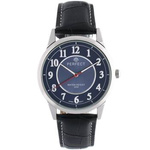 Men's watch navy blue quartz classic leather strap with white stitchingC402