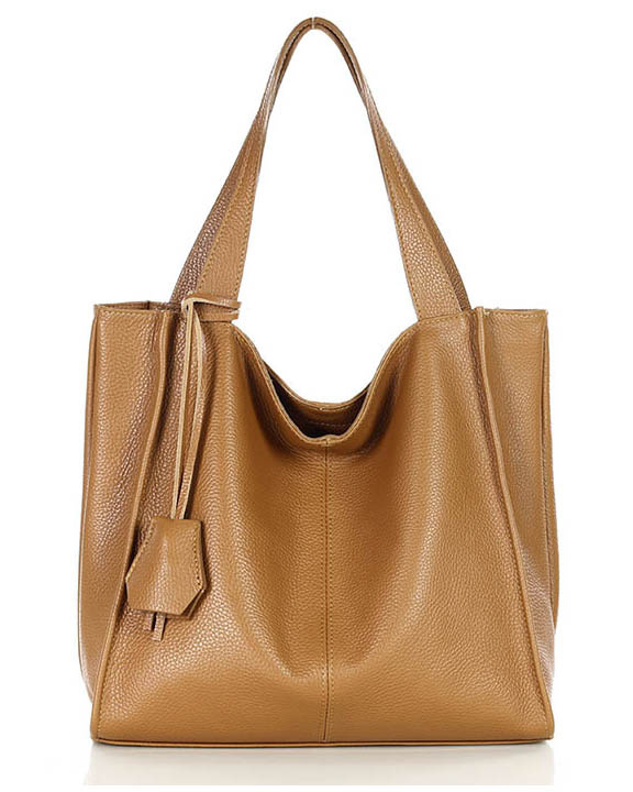 Modny skórzany shopper MAZZINI - Portofino Max camel