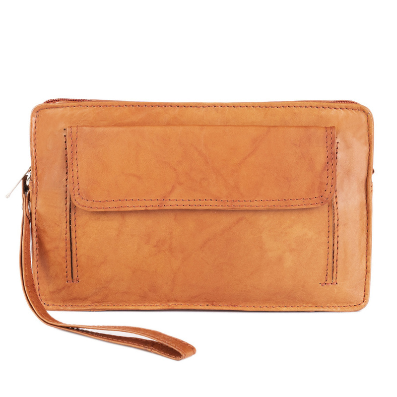 Men's leather sachet with a strap on the wrist