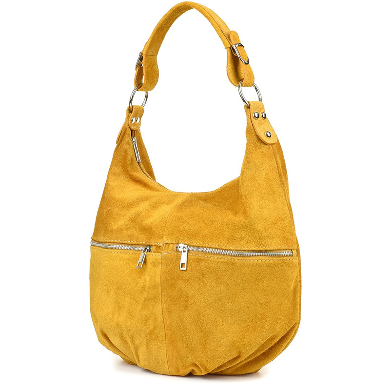 Vera Pelle suede leather handbag large A4 mustard K51