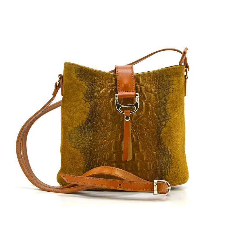 Women's leather messenger bag with crocodile motif