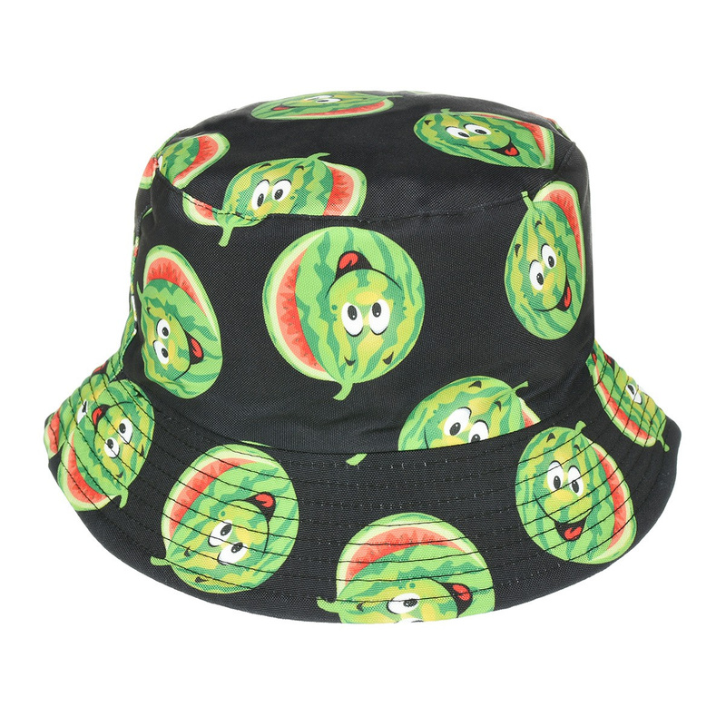 Double-sided bucket hat cap black watermelon kap-m-34