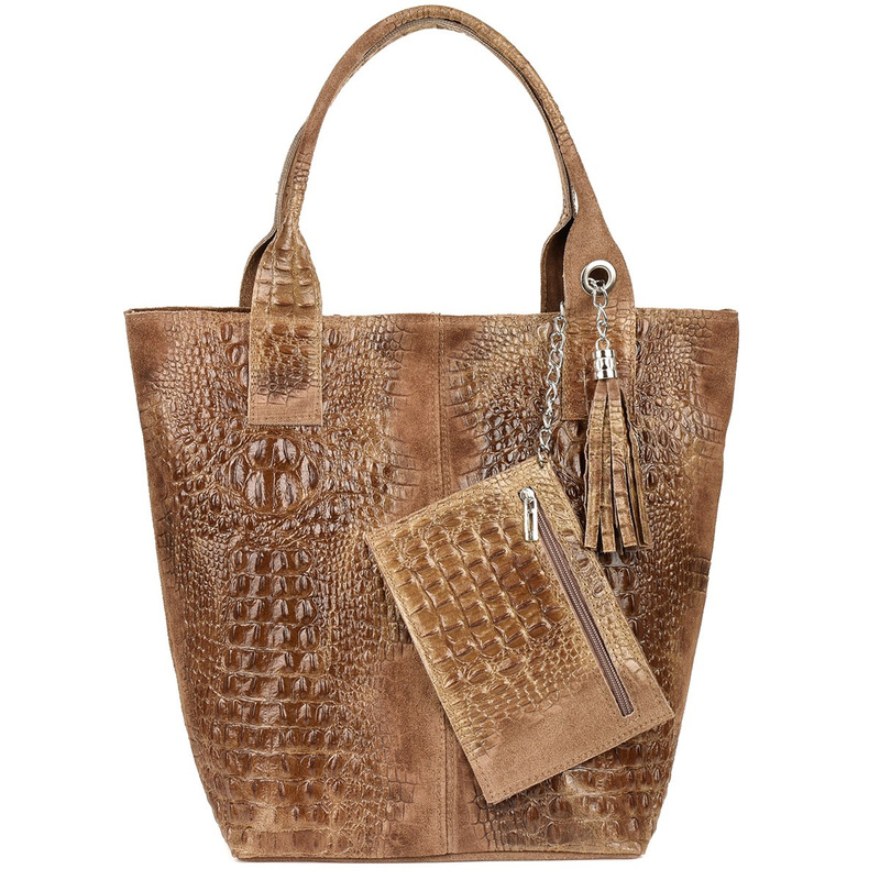 Bag Leather Bag A4 crocodile with Sachet taupe L94