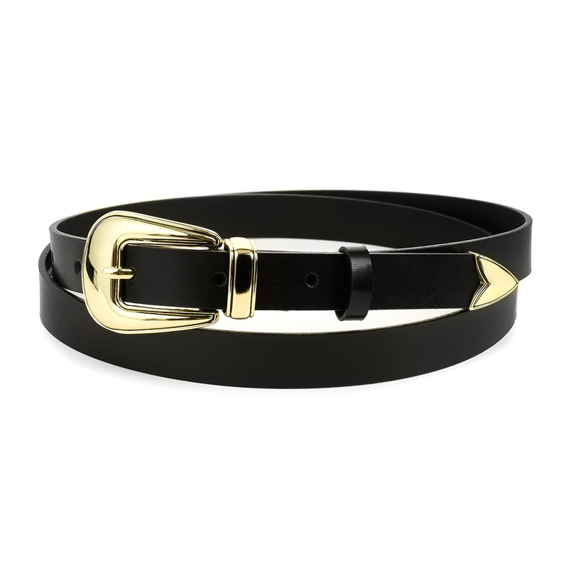 BELTIMORE D52 leather women's gold cowgirl belt : Colors - black, Strap size - r.80-95 cm